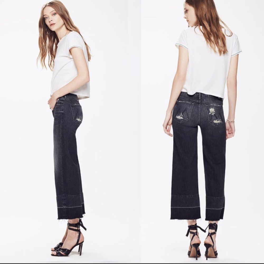 MOTHER Roller Crop Wide Leg Distressed Raw Hem Jean SZ:28